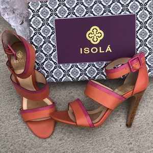 (D) ISOLA HIGH HEEL SANDALS-Brianna sherbet colored two tone pink/orange sz.8.5